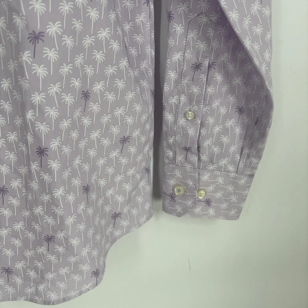 Banana Republic Mens Slim Fit Button Up Shirt Medium Lavander Palm Print Resort